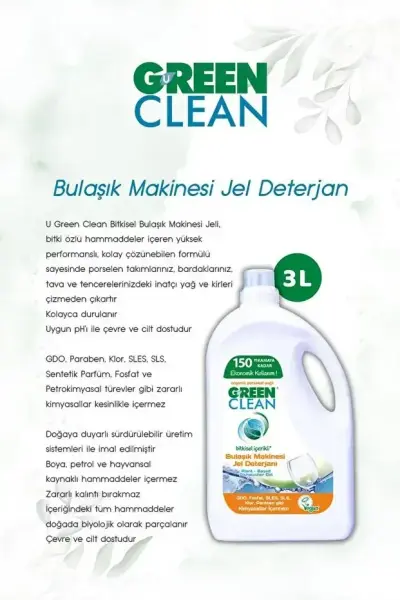 U Green Clean Bulaşık Makinesi Jel Deterjanı 3 Lt