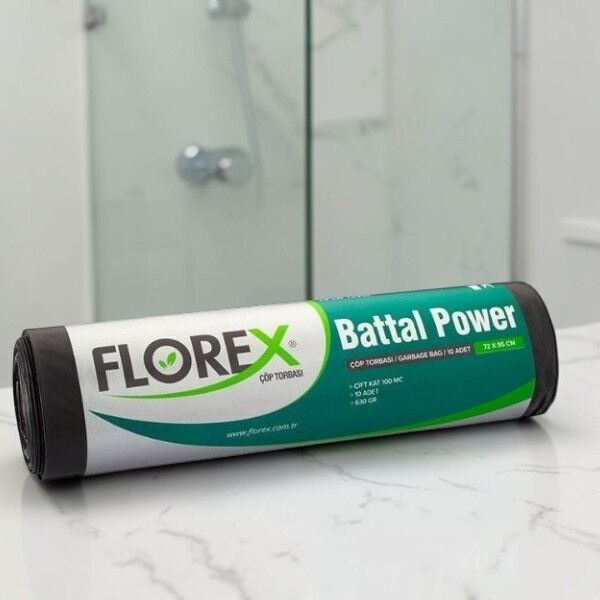 Florex 10'lu Endüstriyel Power Battal Boy Siyah Çöp Torbası 72 cm 95 cm - 100 mc