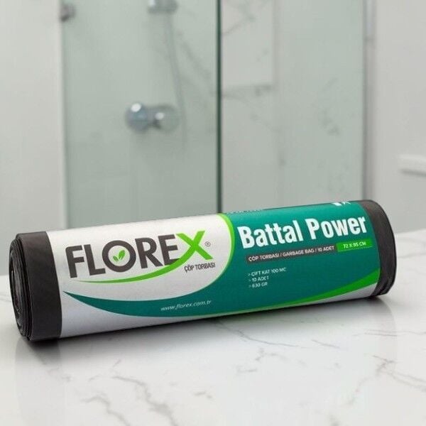 Florex 10'lu Endüstriyel Power Battal Boy Siyah Çöp Torbası 72 cm 95 cm - 100 mc
