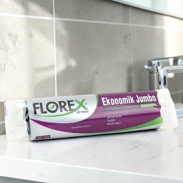 Florex 10'lu Eko Endüstriyel Jumbo Boy Siyah Çöp Torbası 80 cm 110 cm - 43  mc