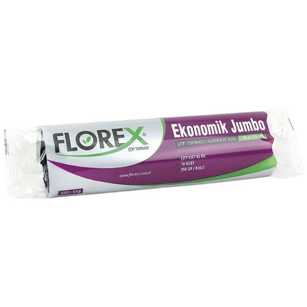 Florex 10'lu Eko Endüstriyel Jumbo Boy Siyah Çöp Torbası 80 cm 110 cm - 43  mc