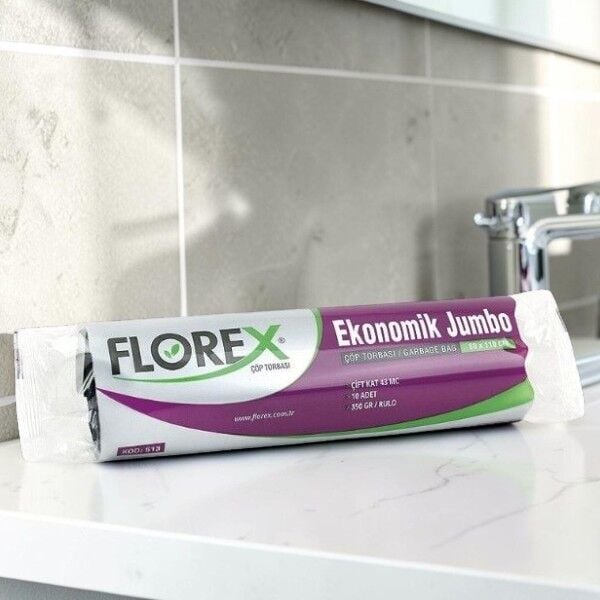 Florex 10'lu Eko Endüstriyel Jumbo Boy Siyah Çöp Torbası 80 cm 110 cm - 43  mc
