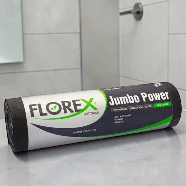 Florex 10'lu Jumbo Boy Power Siyah Çöp Torbası 80 cm 110 cm - 123 mc