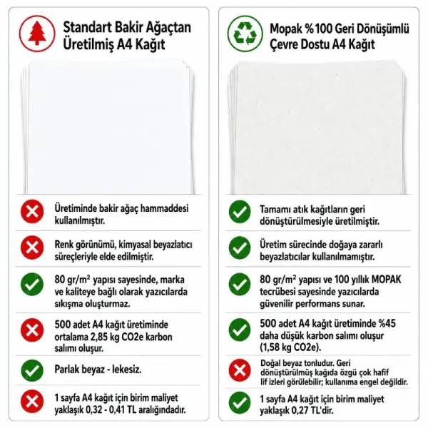 MOPAK %100 Geri Dönüştürülmüş Doğa Dostu A4 Fotokopi Kağıdı 80 Gr 400 Sayfa