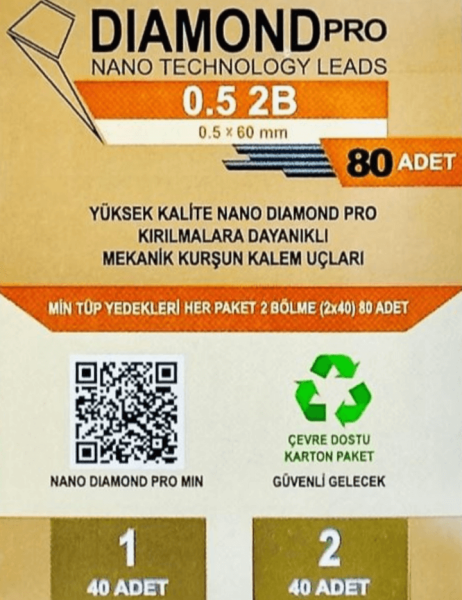 Uni Diamond 0.5 mm 80 Adet Mekanik Kurşun Kalem Ucu Pro Nano Technology –  2B