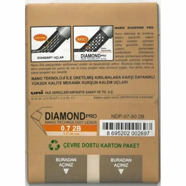 Uni Diamond 0.7 mm 80 Adet Mekanik Kurşun Kalem Ucu Pro Nano Technology – 2B