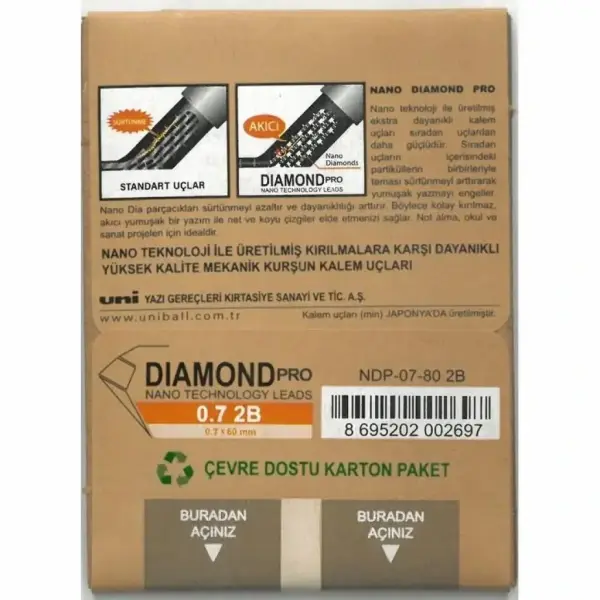 Uni Diamond 0.7 mm 80 Adet Mekanik Kurşun Kalem Ucu Pro Nano Technology – 2B