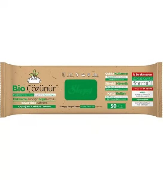 Sleepy Bio Easy Clean 50'li Yüzey Temizlik Havlusu Bio Çözünür Çağ Ağacı ve Misket Limonu
