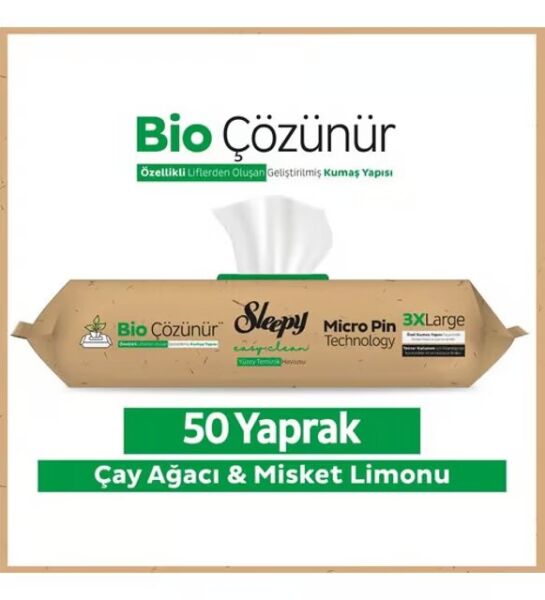 Sleepy Bio Easy Clean 50'li Yüzey Temizlik Havlusu Bio Çözünür Çağ Ağacı ve Misket Limonu